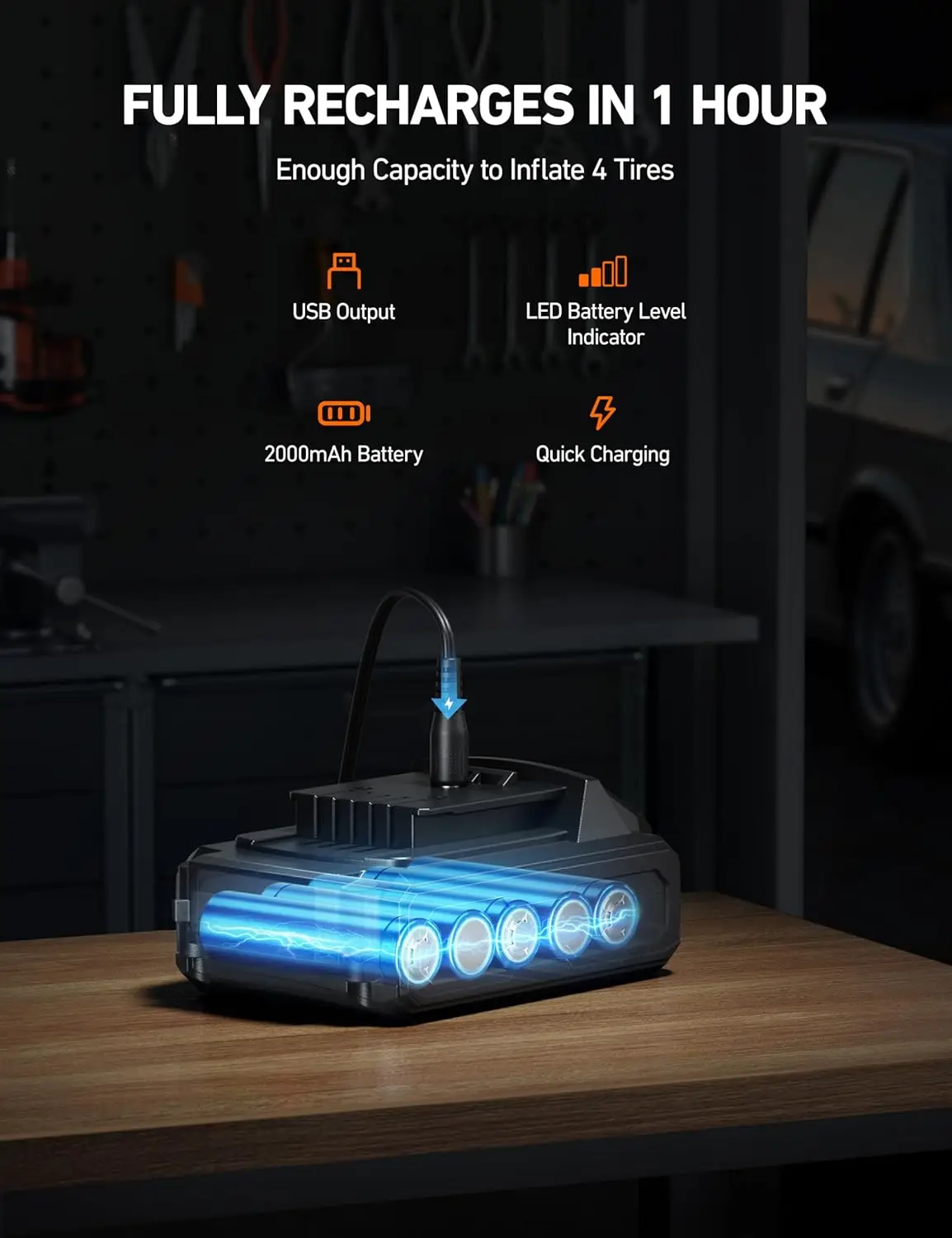 Cordless Tire Inflator Portable Air Compressor for Car 160PSI with HD Screen, 3 Power Sources & Dual Powerful Motors, Heavy