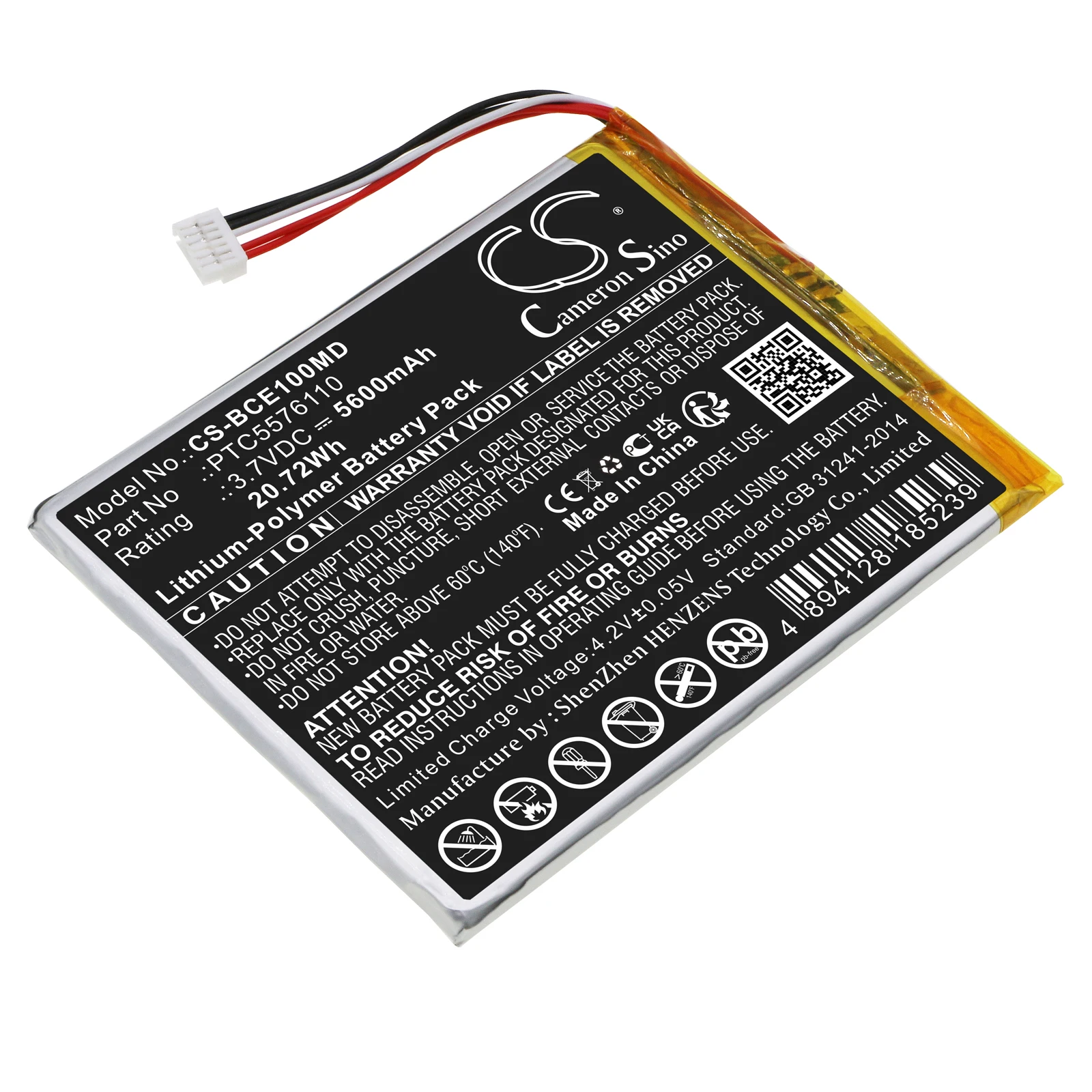Li-Polymer Medical Battery for Biocare,3.7v,5600mAh,iE10,PTC5576110
