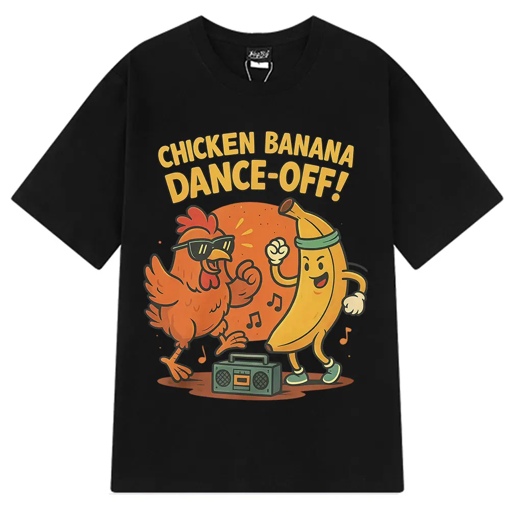 Funny Chicken Banana Dance Cute Cartoon Meme TShirt Summer Short-sleeved Harajuku Cotton Trendy T-shirt Unisex Tees Streetwear