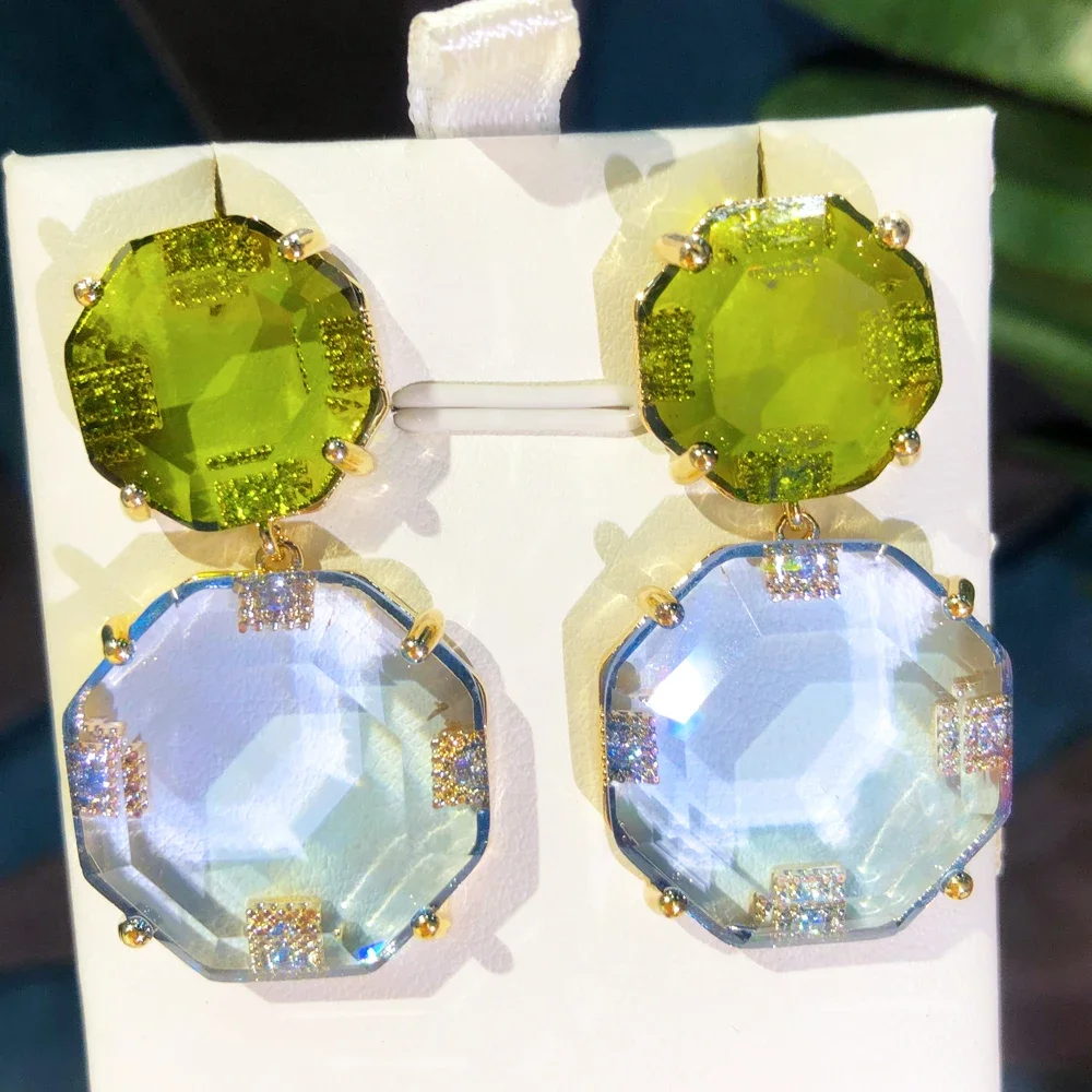 

Missvikki Charm Luxury Green Dangle Earrings Full Shiny Mirco Paved Crystal Zircon Dubai Wedding Drop Earring Fashion Jewelry