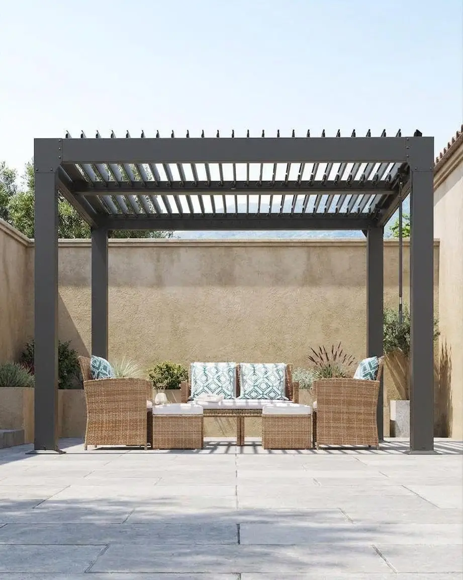 

10'X10' Aluminum Louvered Pergola with Adjustable Louvered Roof- Durable, Easy Assembly, Modern Design, Versatile, Custom