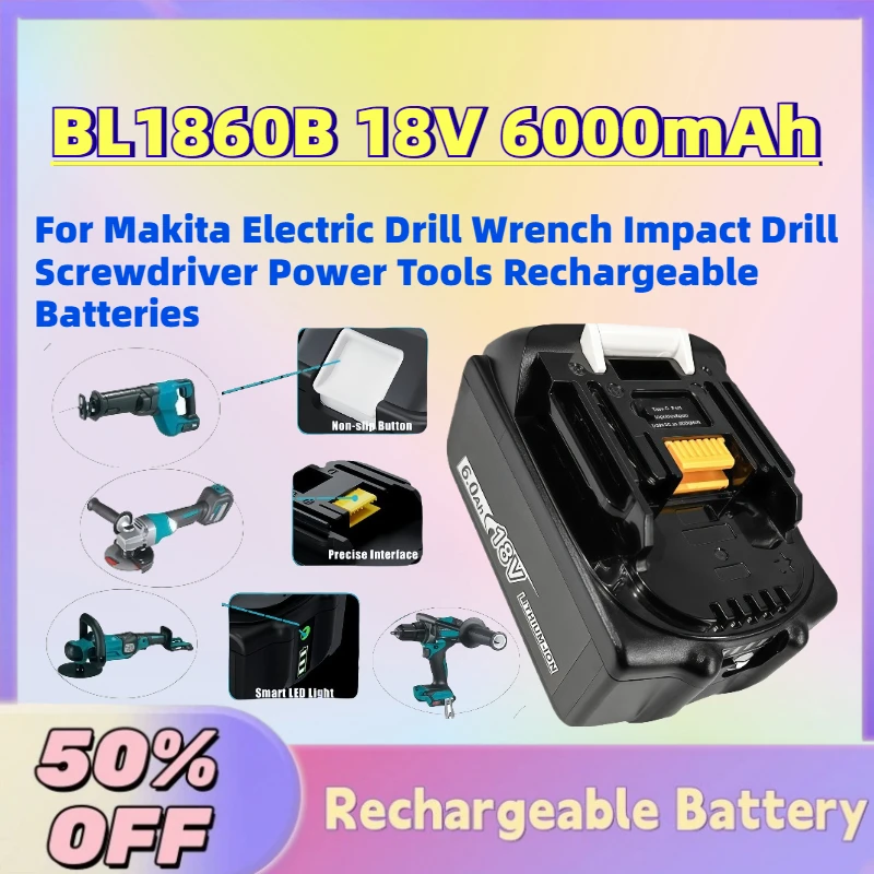 

Аккумулятор Li-Ion BL1860B 18В 6000мАч для электроинструментов Makita: дрелей, ударных гайковертов, шуруповертов. Перезаряжаемые батареи.