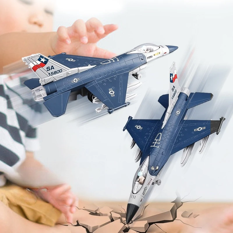 

Игрушечная модель истребителя F-16 из сплава, со звуковыми и световыми эффектами, с функцией возврата, авиационная военная модель самолета, украшение, подарок