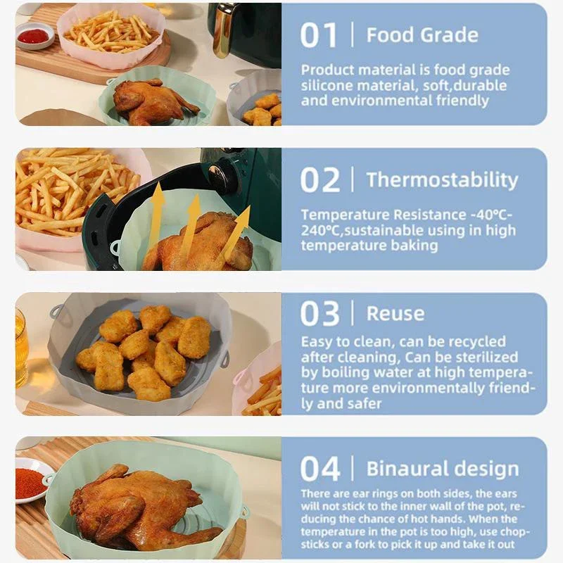 1pc Air Fryer Silicone Basket Silicone Mold Airfryer Oven Baking Tray Pizza Fried Chicken Basket Reusable Pan Liner Accessories