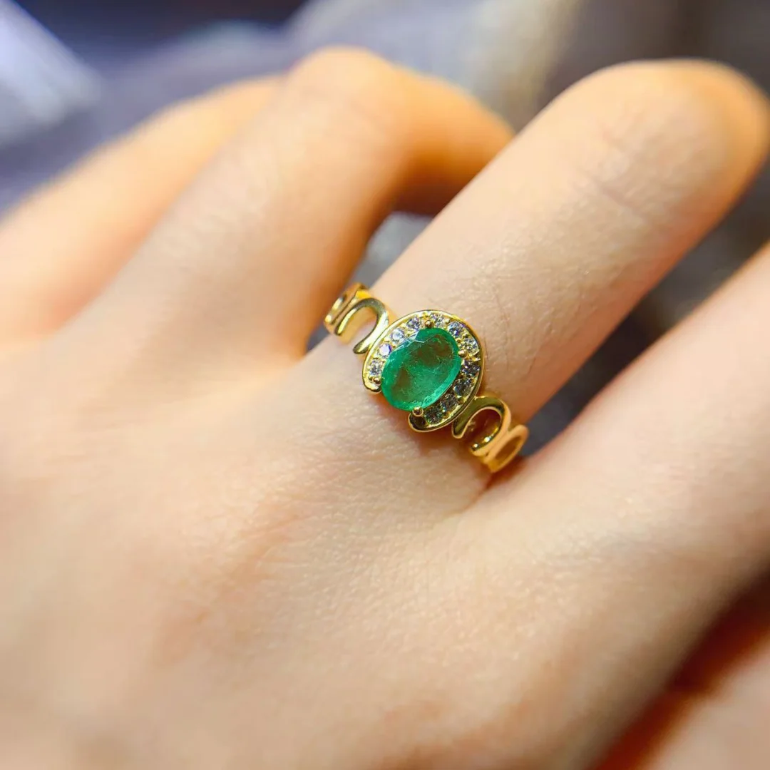 Designer Design Natural Emerald Ring 5*7mm S925 Sterling Silver Inlay Vivid Green High Clarity Gem Daily Wear Jewelry for Women - view 3