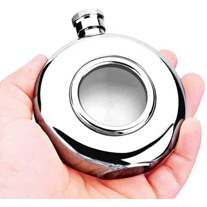 5oz de aço inoxidável hip balão bolso flagon uísque vodka garrafa de vidro redondo de um lado rússia portátil moda flagon