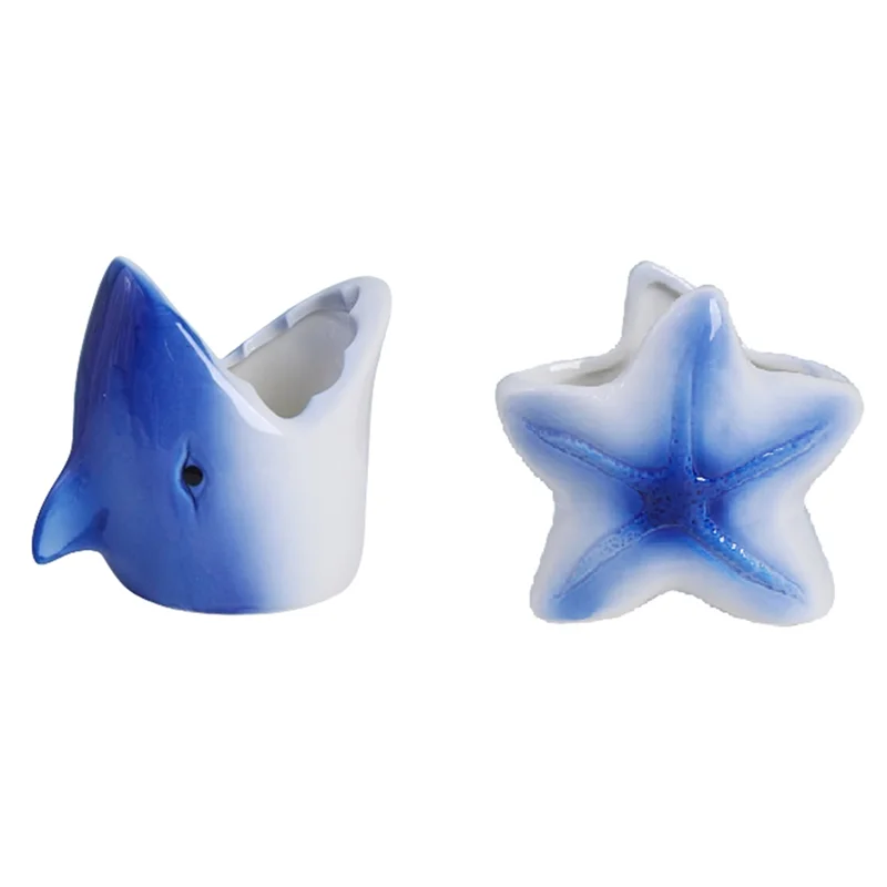 Marine Animal Flower Pots Blue Starfish Sharks Small Flower Pot Desktop  Glaze Flower Pot-A79G