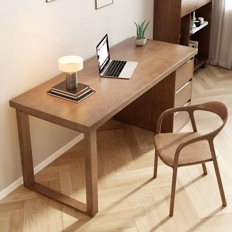 Solid wood computer desk with drawer storage cabinet desk