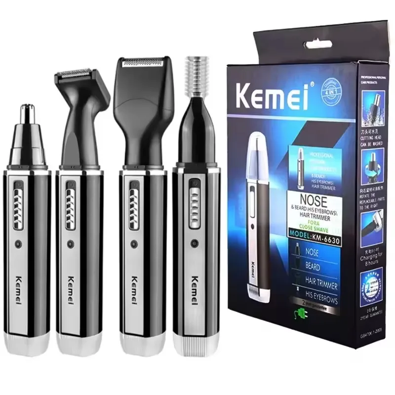 Kemei KM-6630 4 In 1 Trimmer For Men Electric Nose And Ear Trimmer Rechargeable Trimmer For Hair Beard Nose And Ear Cleaner