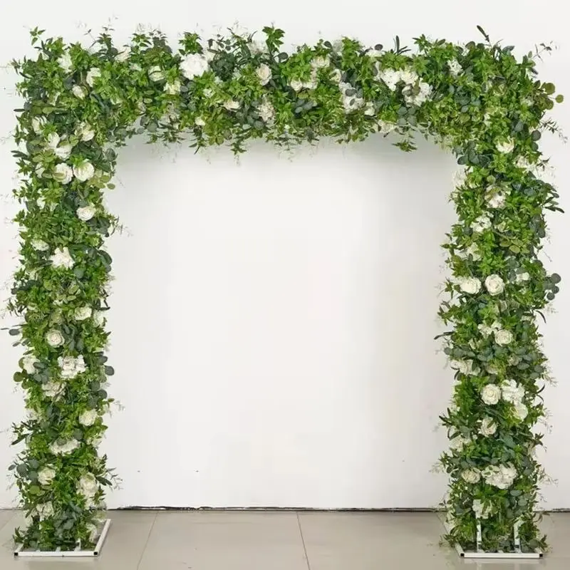 

Wedding Arch White Rose Greenery Plants Leaves Artificial Square Arch wedding background flower decoracion Flora Wedding Decor