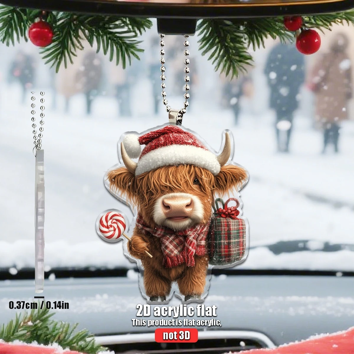 2D-Flugzeug Eine Kuh trägt eine Weihnachtsmütze, Geschenkbox, geeignet für Auto, Zuhause, Festival, Dekoration, Weihnachtsbaum-Anhänger, Weihnachtsgeschenk