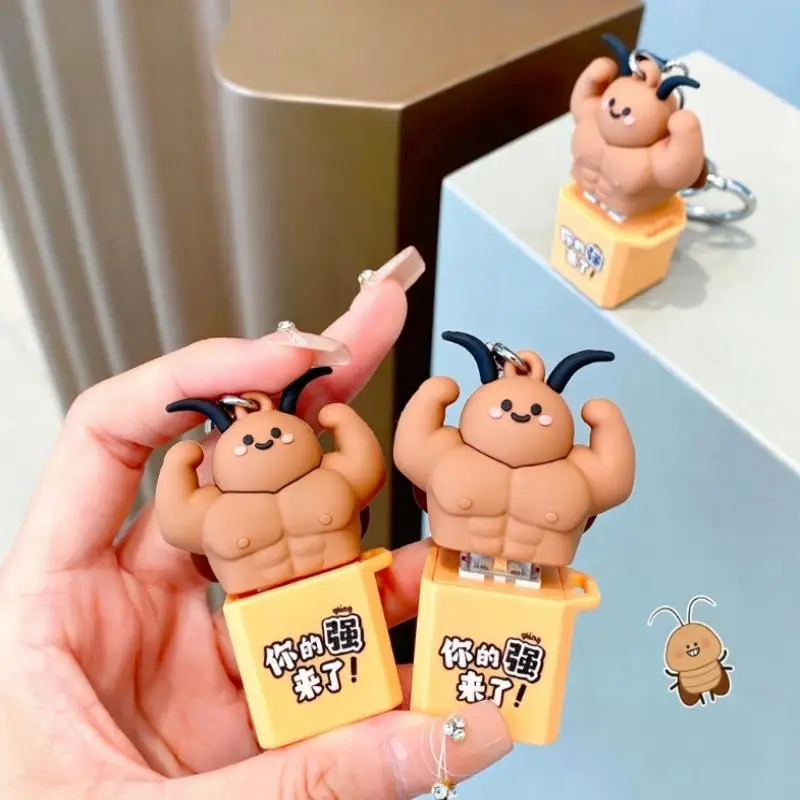 Pressable Muscular Cockroach Keychain with Sound Function Funny Backpack Hanger Novelty Gag Gift for Christmas Stocking Stuffers