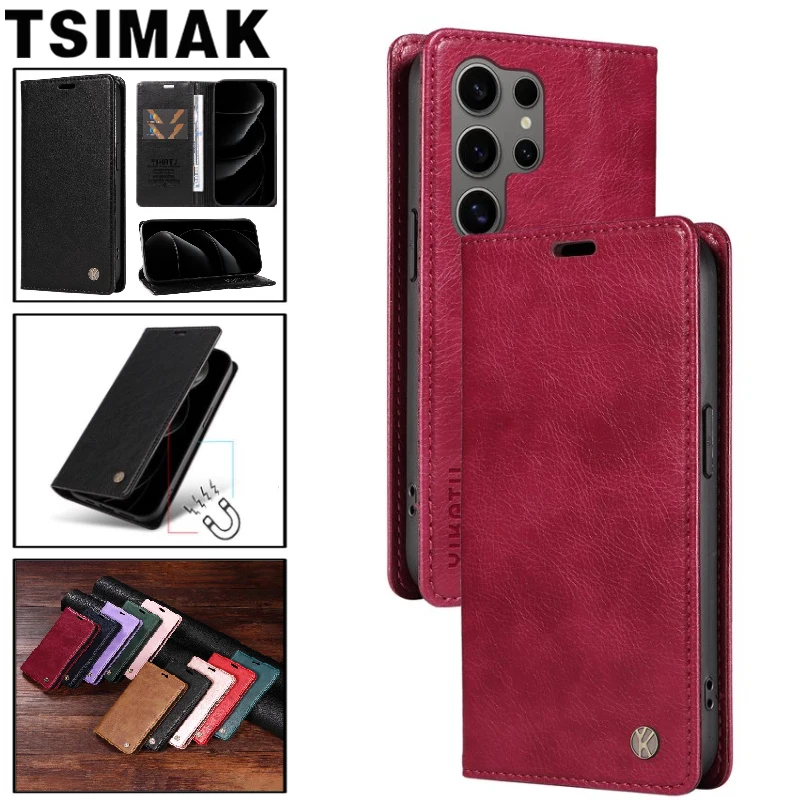 Leder-Handyhülle für Samsung Galaxy S25 Ultra S24 Plus S23 S22 S21 + S20 FE S25 Edge 5G Magnetische Flip-Wallet-Kartenhalter-Hülle