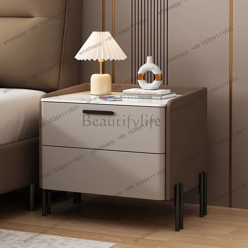 Solid Wood Light Luxury High-End Minimalist Rock Slab Bedside Table for Home Modern Simple Bedroom Nightstand