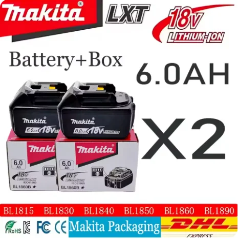 Li-ion Battery Original Makita 18V 6Ah BL1860B BL1850B BL1850 BL1840 BL1860 BL1815 Replacement Lithium Battery