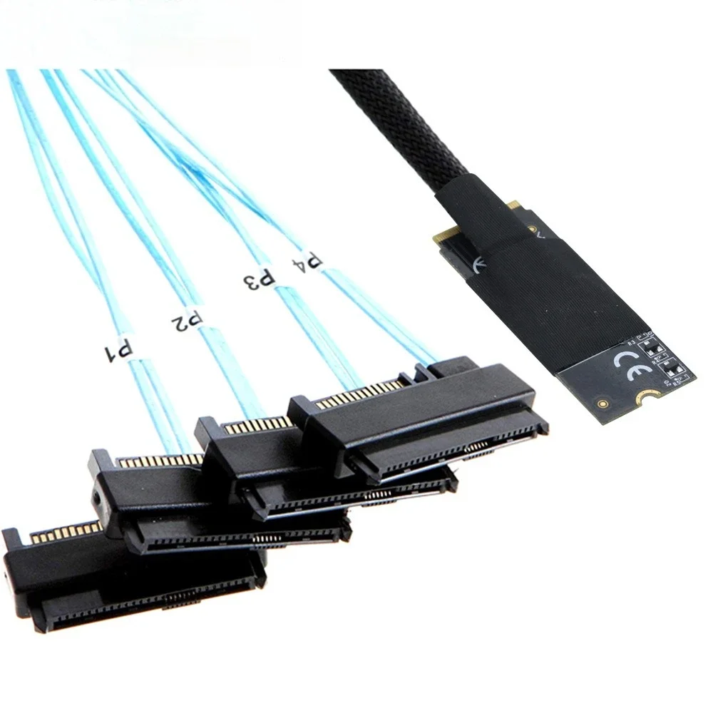 M.2 SFF-8643 إلى أربعة MINI SAS 8482 2 في 1 SFF 8643 إلى 4 قطعة SFF-8482 خادم داخلي عالي السرعة كابل محول طول 0.5 متر 1 متر