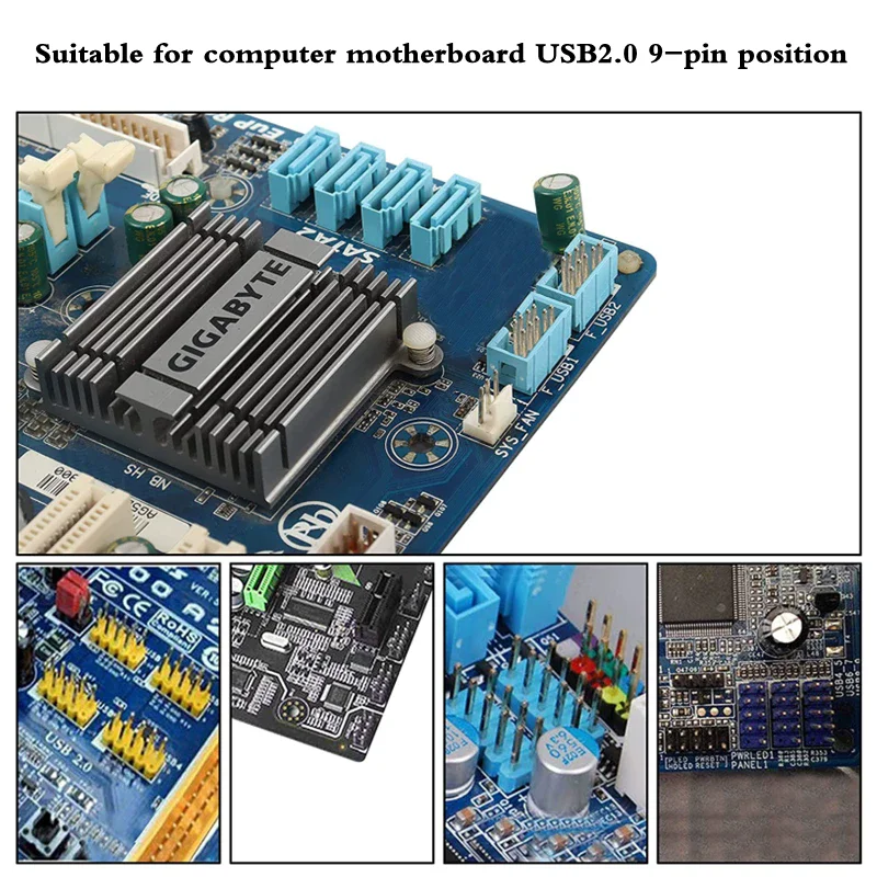 15cm 9Pin 1/2 Expansion Cable DuPont 2.54mm Pitch 9P Female to 9-Pin Motherboard USB Adapter Cable 1/2 Data Cable