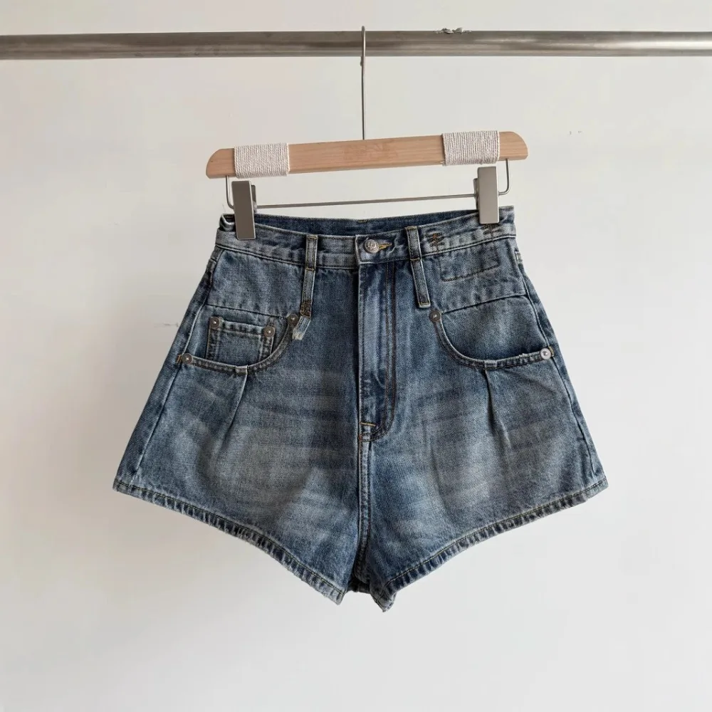 Summer New American Retro Old Loose Slim Wide-leg Denim Shorts for Women