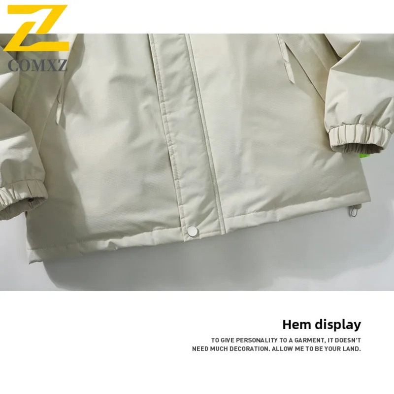 COMXZ Men Duck Down Mountain Hooded Waterproof Jacket American Style Vintage Winter cotton-padded Outdoor Sport Lightweight Coat