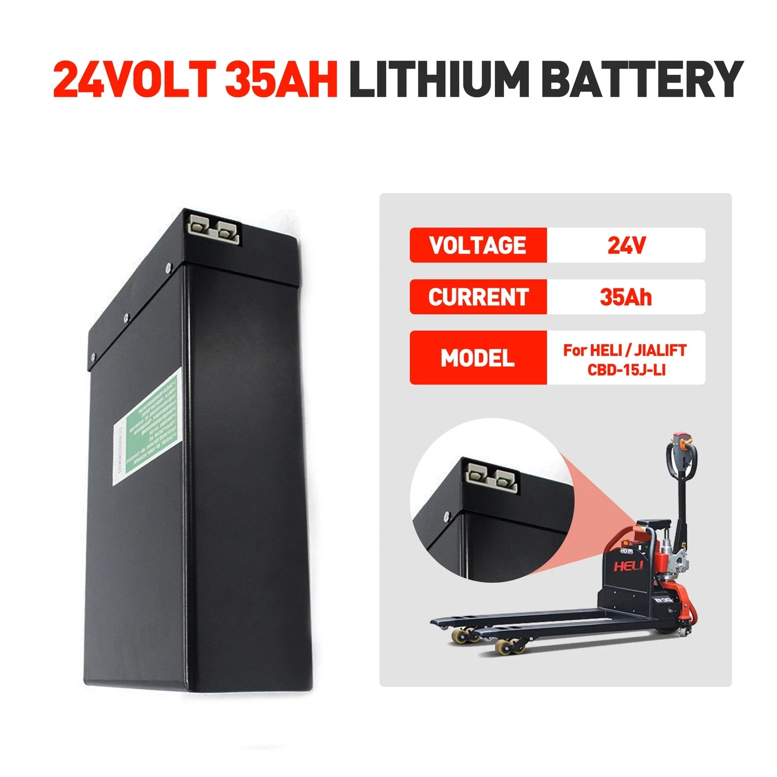 24V 35Ah LiFePO4 Lithium Battery for Electric Pallet Truck HELI JIALIFT DC-15 / CBD-15J-LI