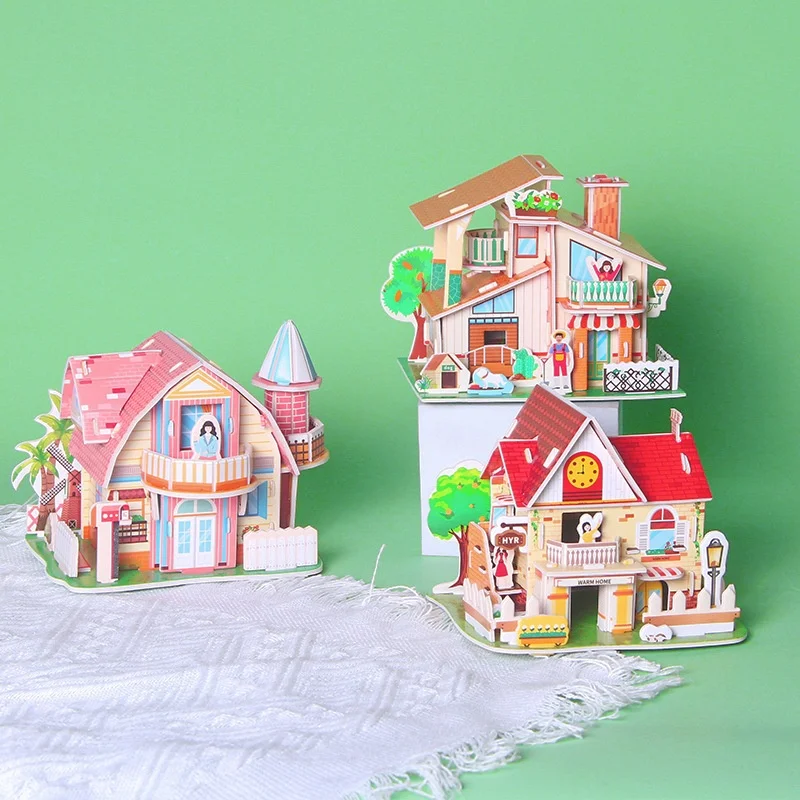 New House 3d Puzzle Paper Children'S Handmade Diy Model Puzzle Toys For Boys And Girls Desktop Ornament Toys Holiday Gifts