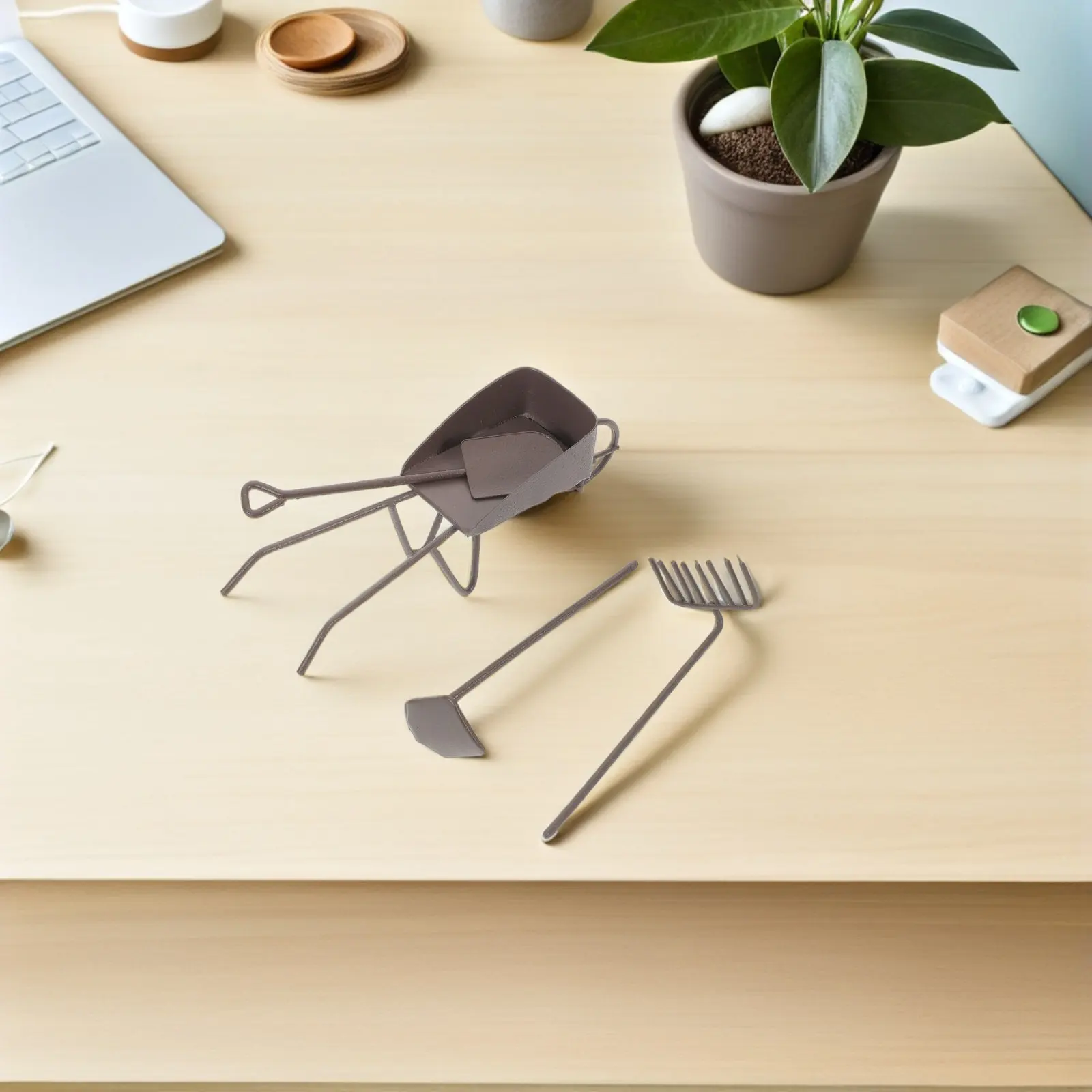 

8Pcs Miniature Garden Decoration Micro Tools Set Mini Wheelbarrow Shovel Hoe for Succulent Plant Craft Accessories