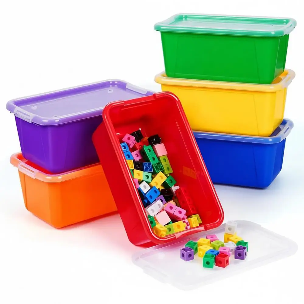 

Rainbow 6-Quart Storage Bins with Lids - 6 Pack, Stackable Plastic Boxes for Toys, Shoes, Classroom, STEM Supplies
