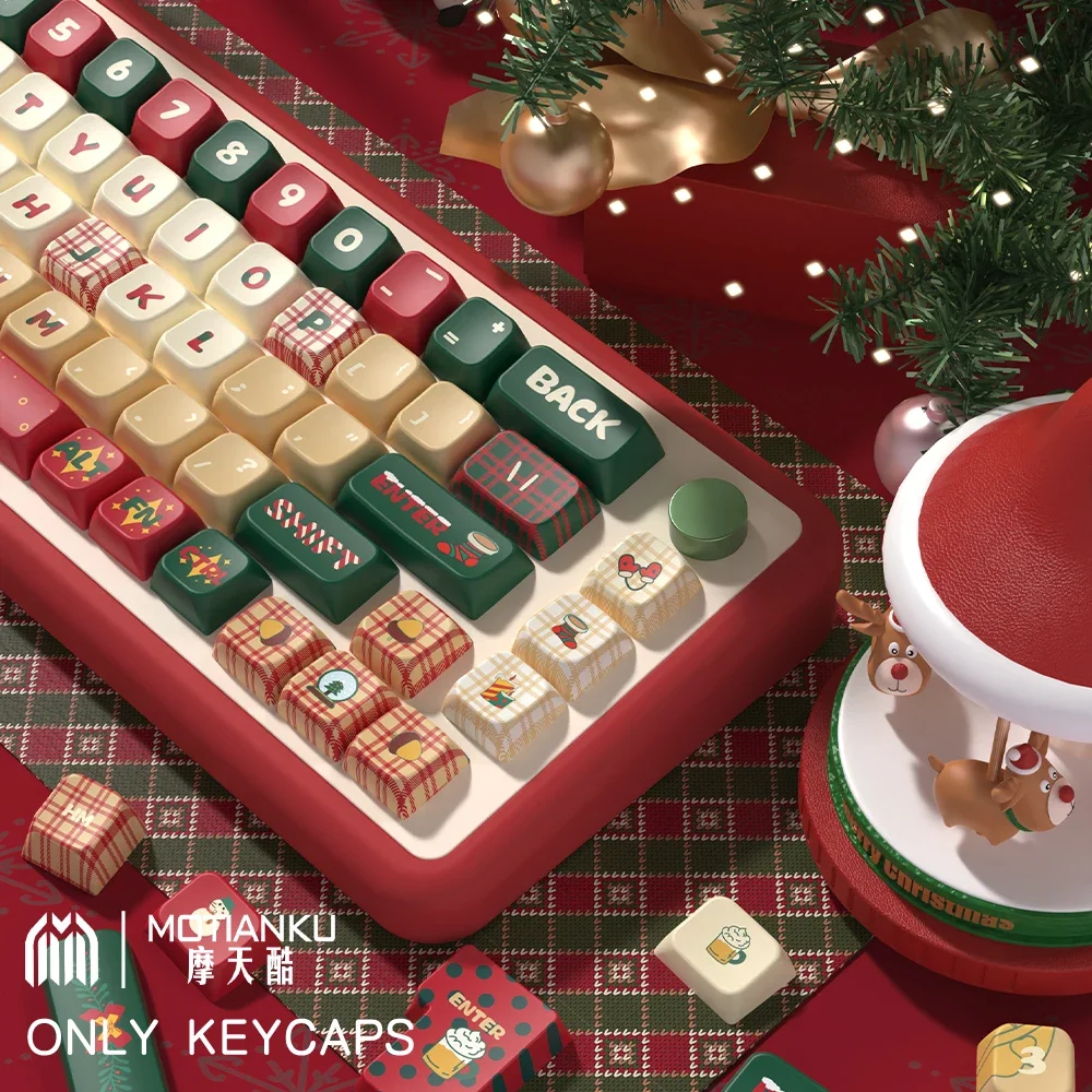 

ChristmasTheme MDA Profile Keycaps Cute Anime PBT Material Custom Set for Mechanical Keyboard with ISO Layout And 7U Space Bar