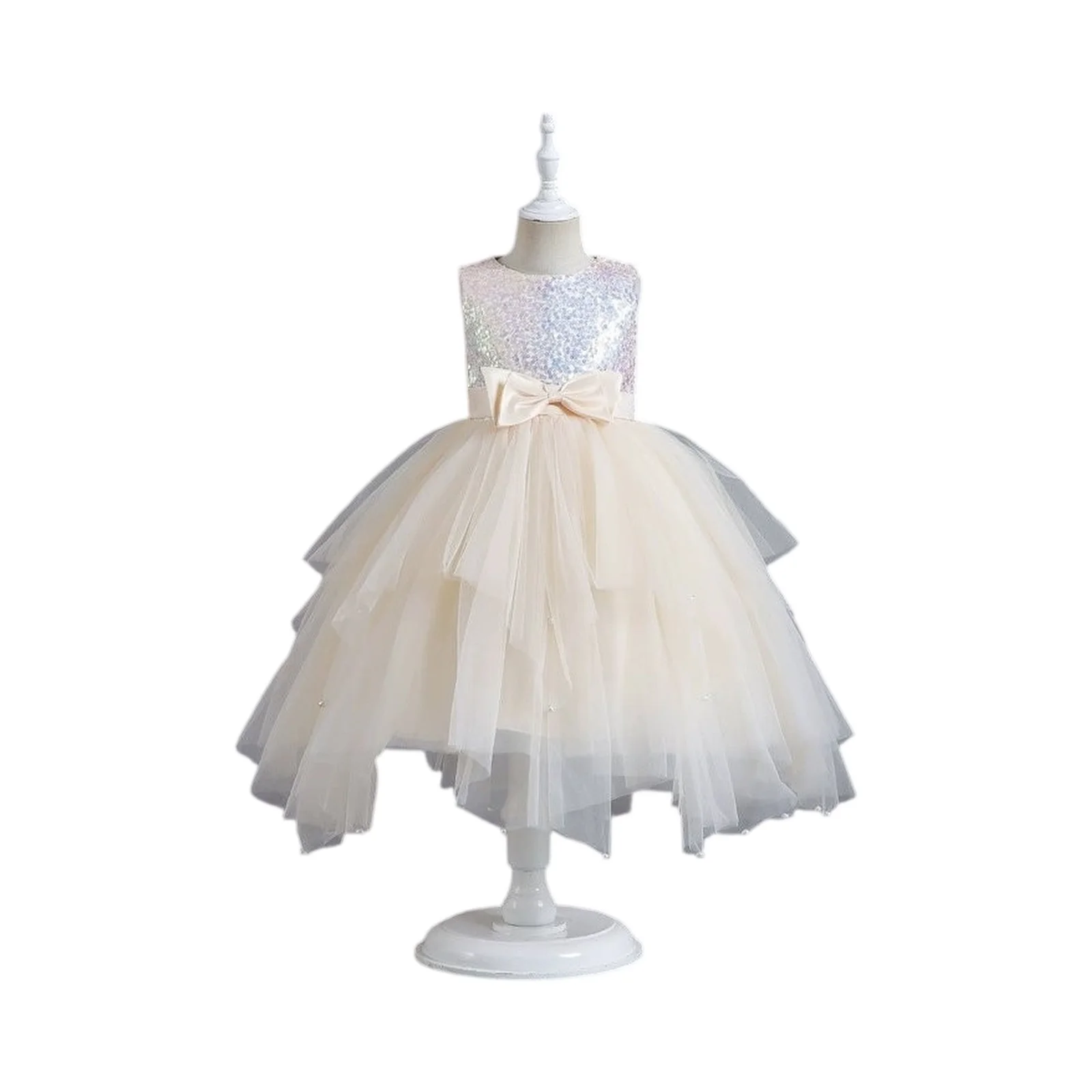 

Children Princess Gala Dress Sleeveless Girl Party Dresses Sequins Ball Gown Kid's Tulle Layers Ceremony Children Clothes