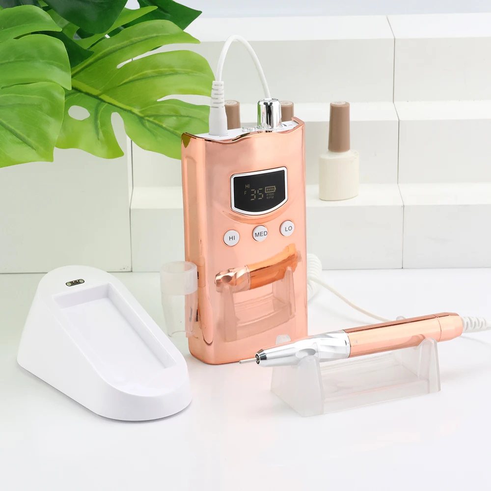 35K Brushless Cordless Nail Drill Machine 35000RPM Portable Rechargeable Manicure Electric Nail File Drill Special Desktop Base