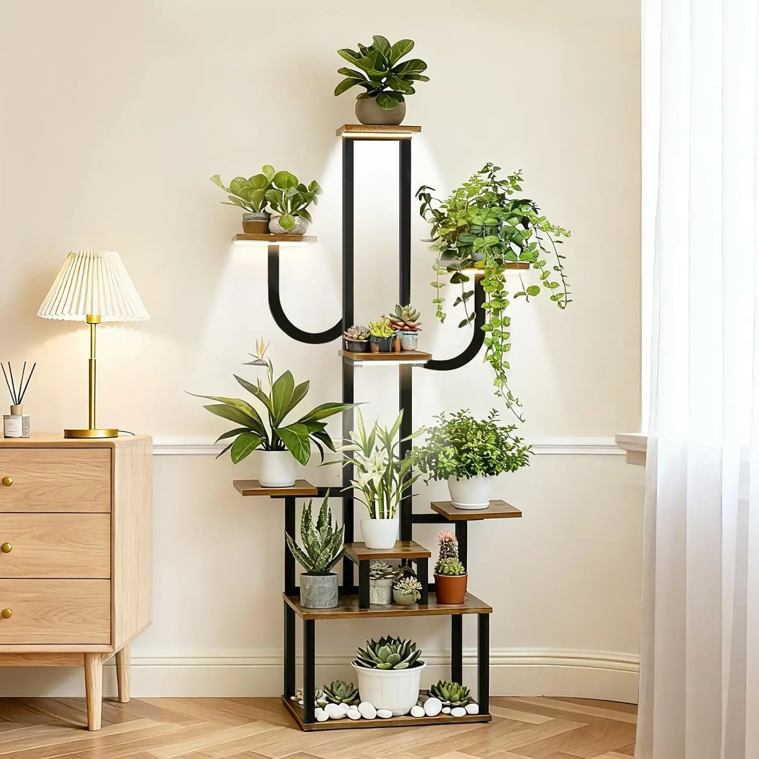 Indoor Plant Stand with Grow Lights, 9 Tiered 65" Tall Indoor Plant Shelves for Multiple Plants,  for Home Decor