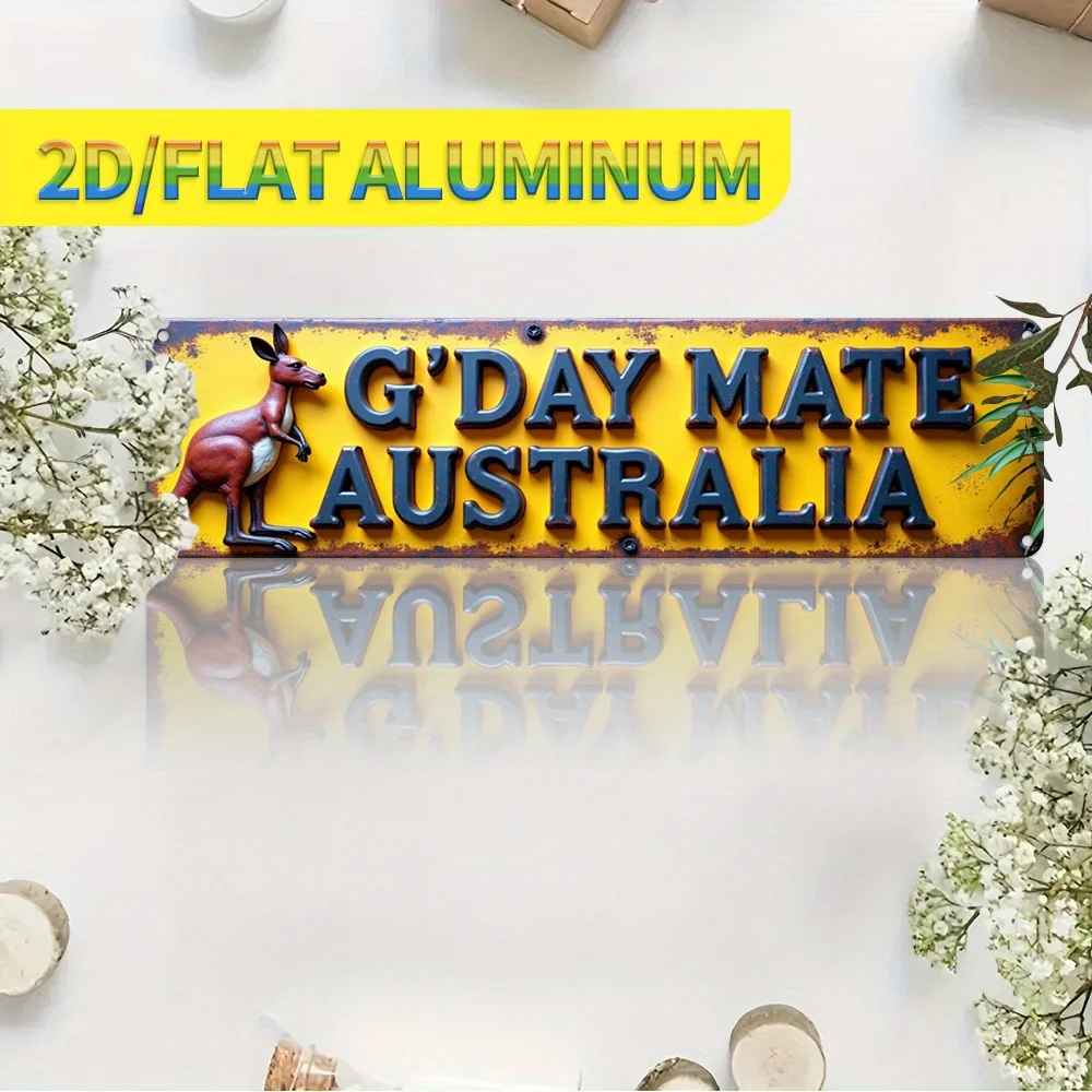 G'DAY MATE Australia Kangaroo Retro Aluminum Metal Sign 3.94x15.75in 2D Flat Farmhouse Wall Decor for Bar Garage Man Cave Kitche