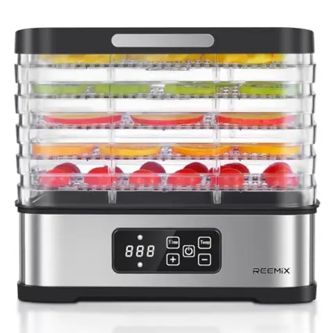 5-Tier Compact Food Dehydrator - BPA-Free Trays Stainless Steel Base Touch Control LCD Display for Temperature/Time Adjustment