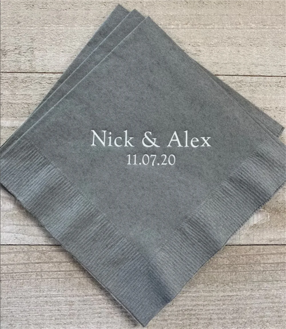 

50 шт. персонализированные салфетки, свадебные персонализированные Коктейльные салфетки, бумажные салфетки для юбилея, Монограмма на заказ, отличный выбор!