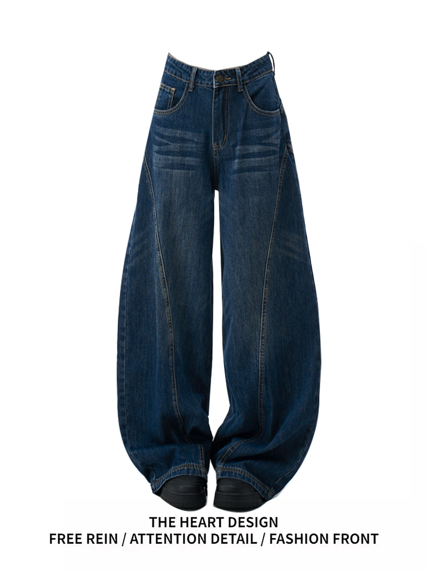 

American Waed High Waist Wide Leg Jeans Women's Autumn New Sle Loose Slimming Straight Scythe Pants Casual Blue Denim