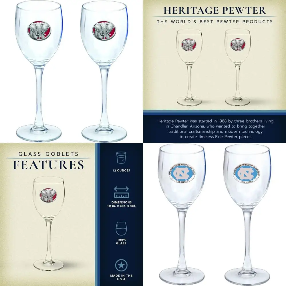 

Стеклянные бокалы Heritage Pewter Elephant — набор из 2 шт. | 12-унтовые бокалы для вина | Оловянное стекло Expertly Crafted