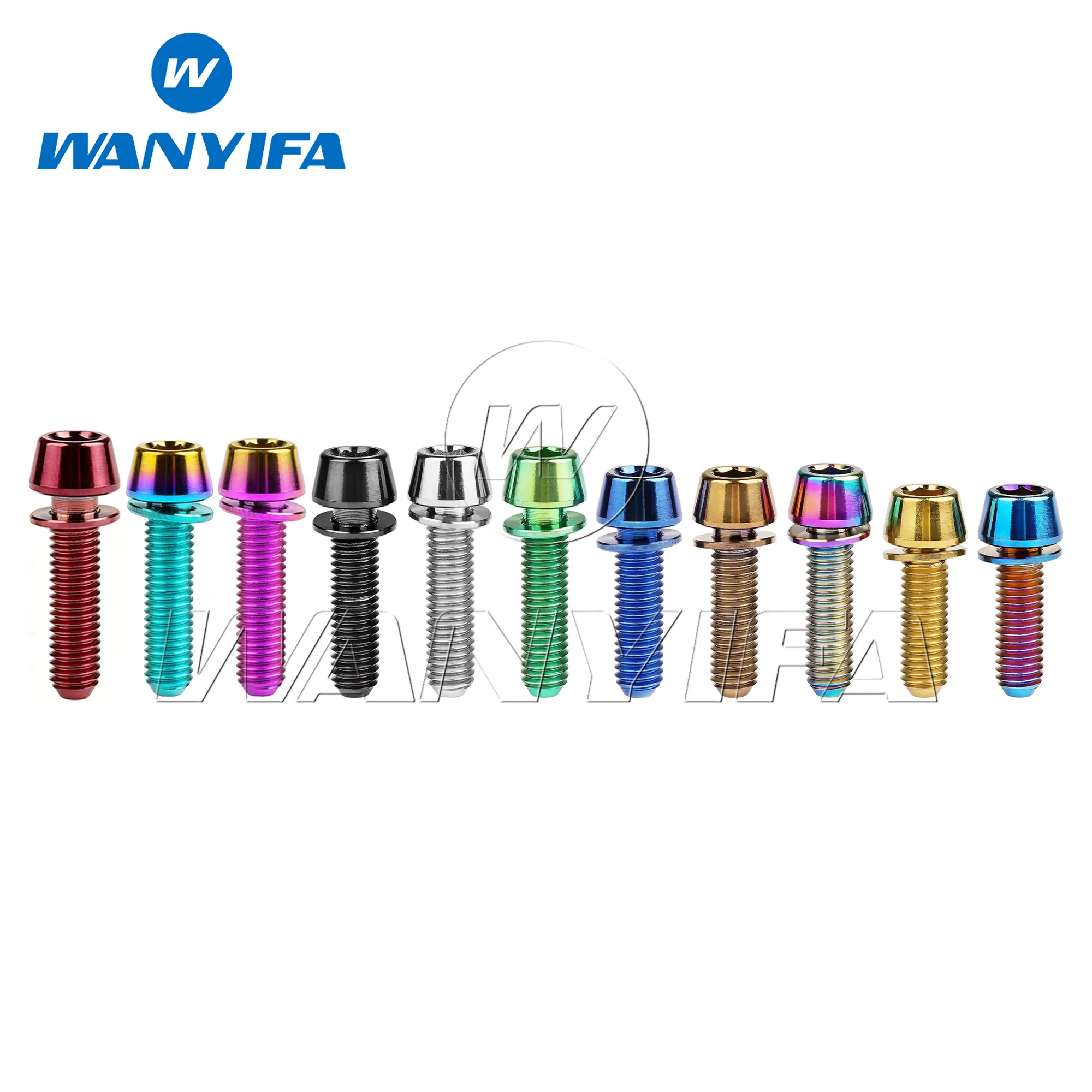 Wanyifa Titanium Bolt M5M6x16/18/20/25mm Conical Head Ti Screws with Washer for Bicycle Stems