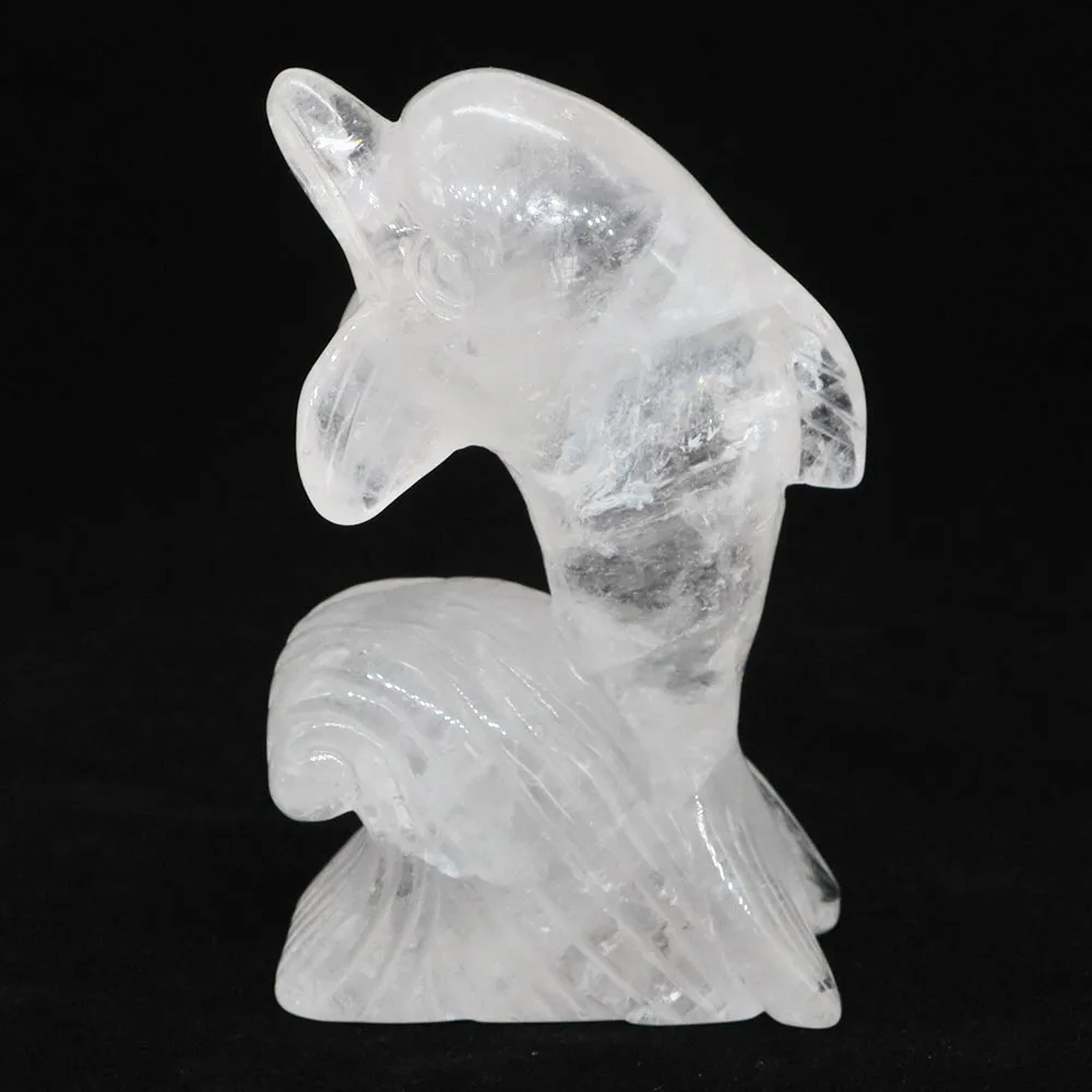 Dolphin Statue Natural Clear Quartz Healing Crystal Ocean Animals Figurine Energy Mineral Gems Crafts Home Room Decoration Gifts