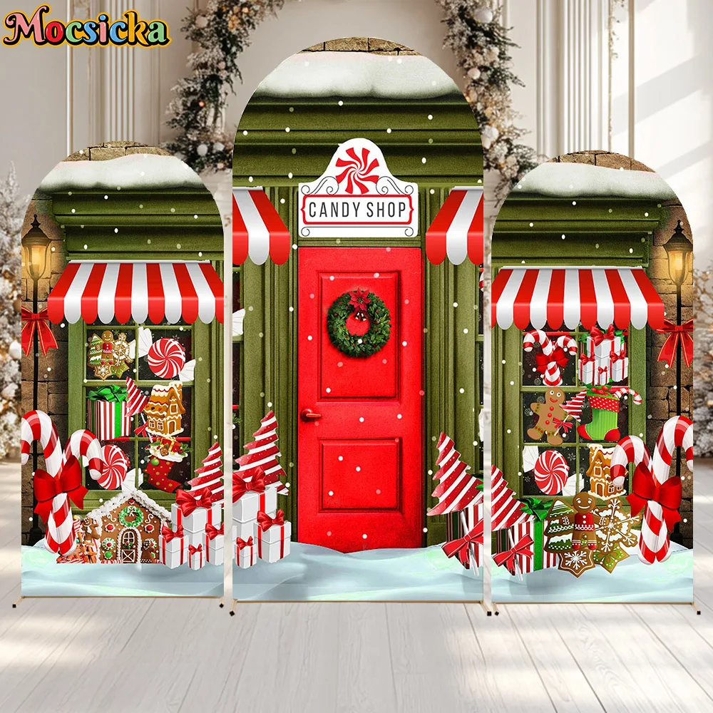 

Mocsicka Xmas Candy House Custom 2-Sided Arch Background Cover Cake Smash Birthday Decor Kids Portrait Photo Backdrop Studio