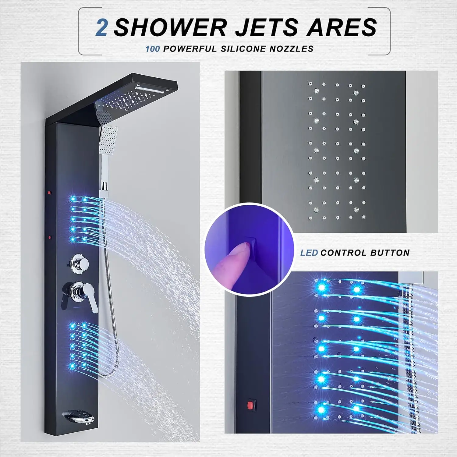 Imagem -02 - Zappo-painel de Chuveiro Portátil Sistema de Torre Chuva de Led Cabeça de Cachoeira Sistema de Jatos de Corpo Inteiro Led Coluna de Chuveiro com Bico de Banheira