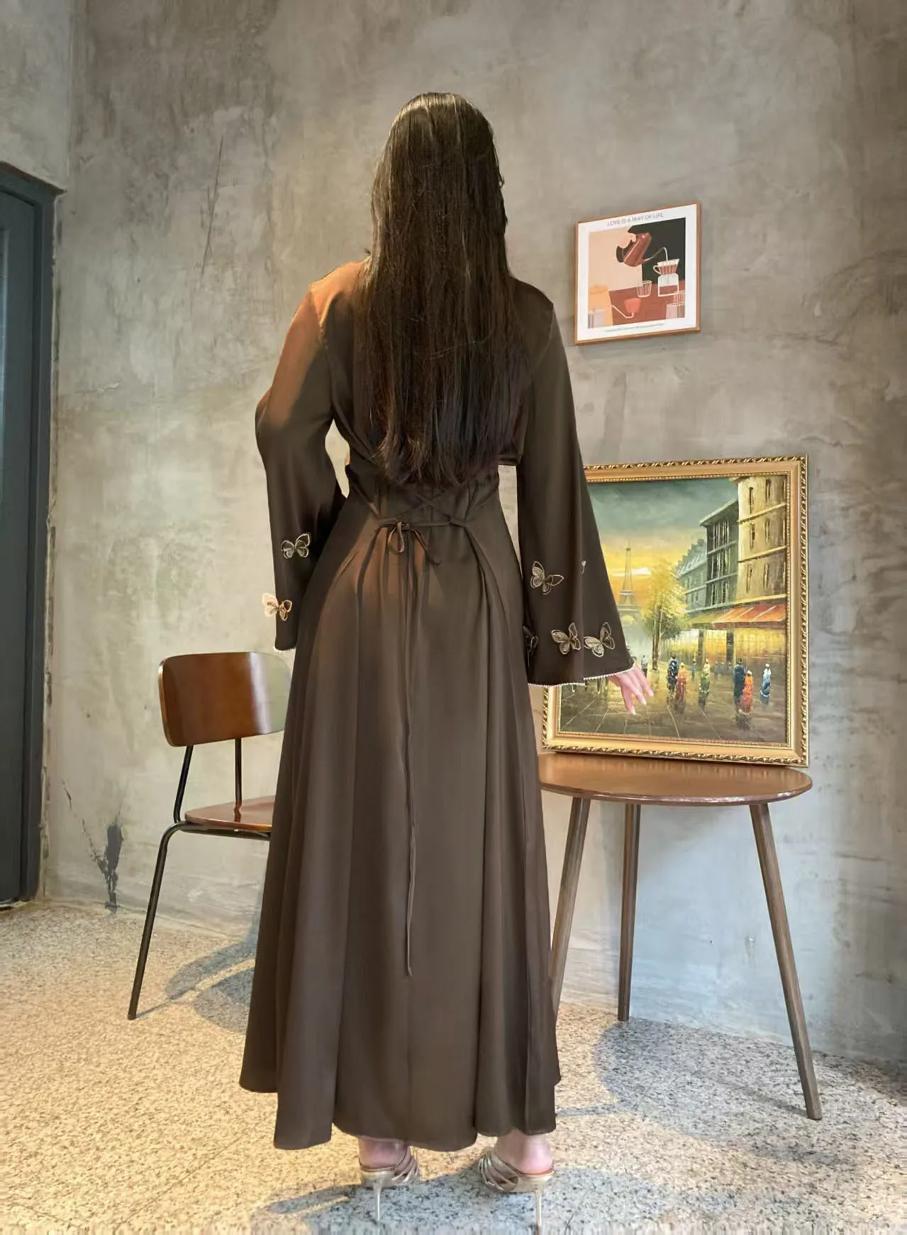 

2025 New Dubai Butterfly Abaya Women Flare Sleeve Maxi Dress Muslim Abayas Kaftans Jalabiya Islamic Clothing Musulmane Vestidos