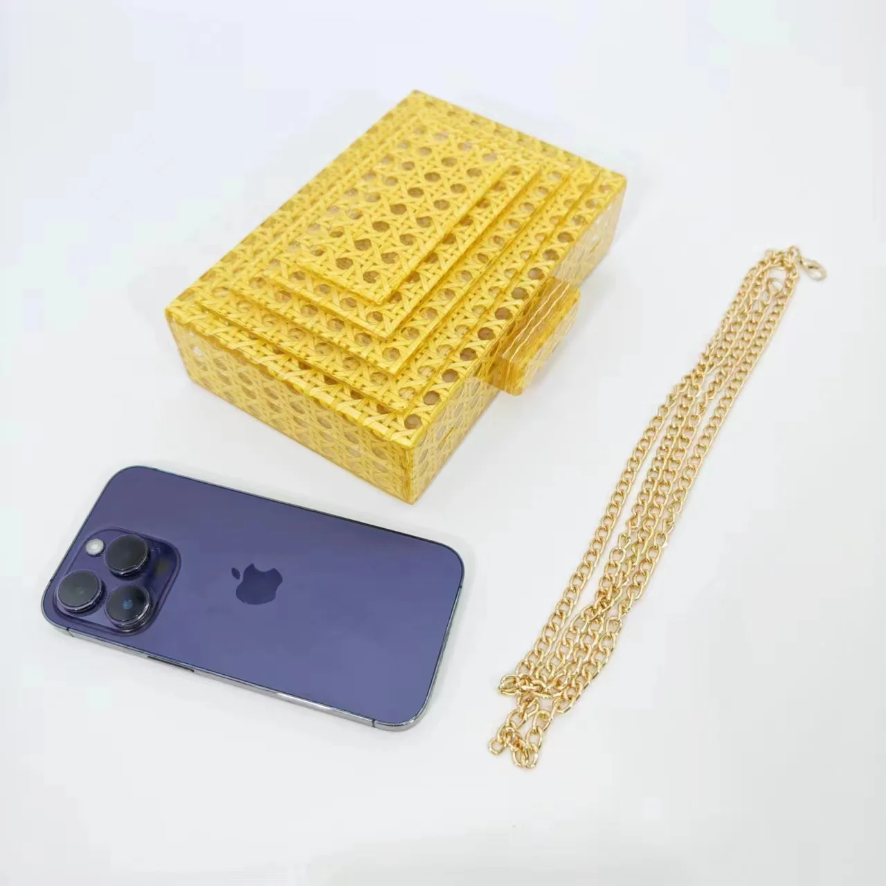 Yellow Rattan Bamboo Women Female Bags Crystal Purse Women Evening Clutch Bridal Mini Metal Handbag And Purse Wedding Clutches