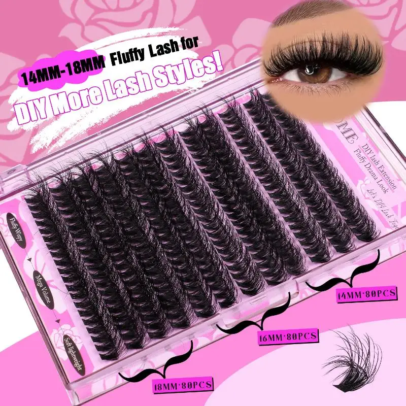 Volume D Curl Eyelash Cluster Extensions 14-18mm Soft Lashes DIY Glam For Wedding Parties