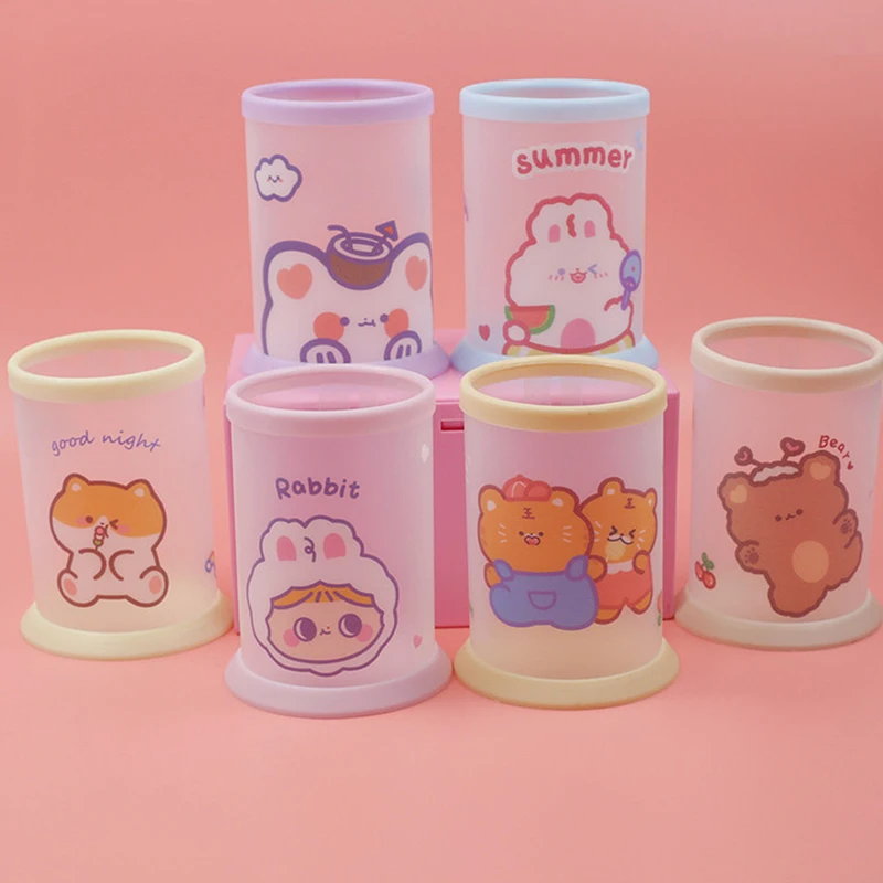 New Creative Folding Pen Holder Cute Cartoon Round Desktop Storage Box Student Multi-functional Box Ins Small Fresh