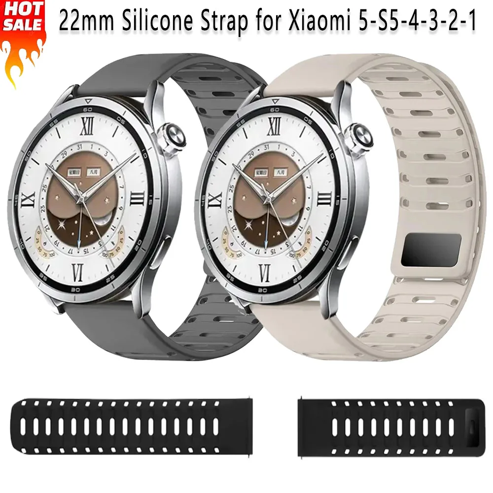 22mm Silikonarmband für Xiaomi 5-S5-4-3-2-1 mit Magnetverschluss, Atmungsaktives Band für Huawei Watch Ultimate 2/GT6-5 Amazfit Active Max