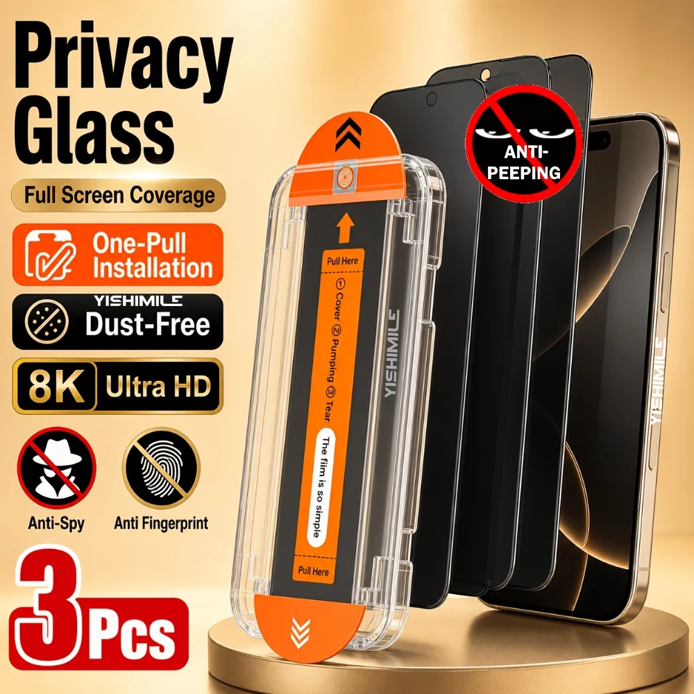 3pcs Oleophobic Coating Dust Free Privacy Screen Protectors For iPhone 18 Pro Max 18 Pro 17 Pro Max 16 15 14 Plus 13 12 11 Glass