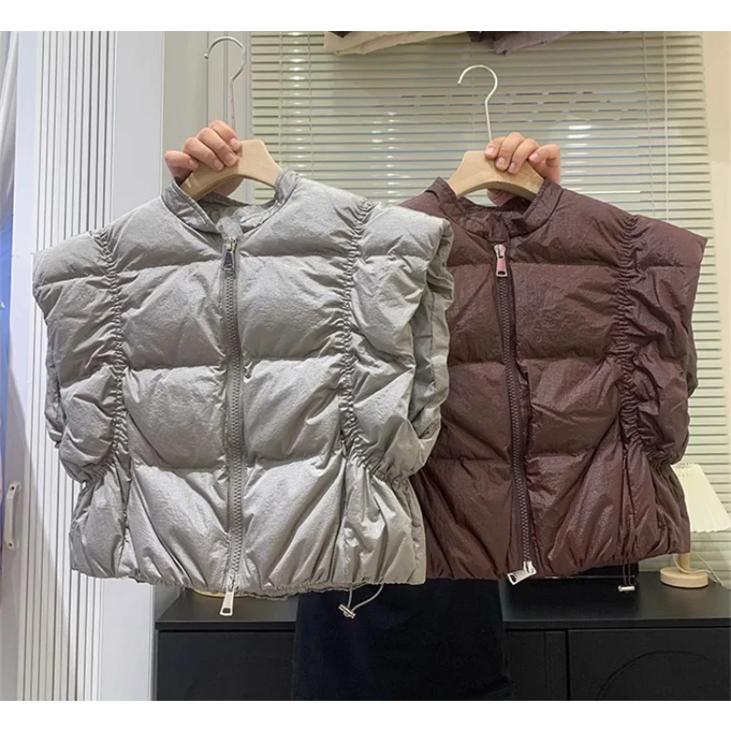 Gilet piumino ultracorto senza maniche, gilet alla moda, gilet con pieghe spesse, personalità, coreano, nuovo