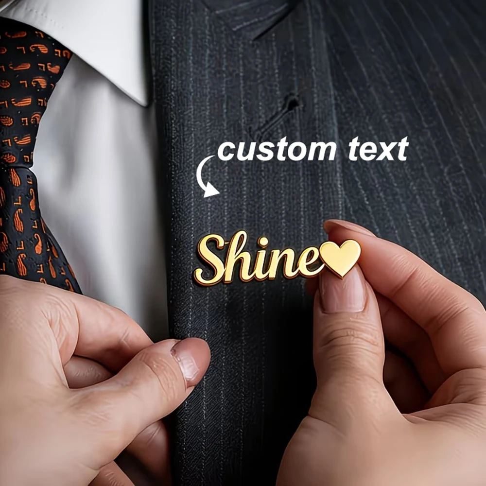 

Custom Name With Heart Brooch For Women Men Badge Husband And Wife Name Romantic Anniversary Stainless Steel Personalized Gift