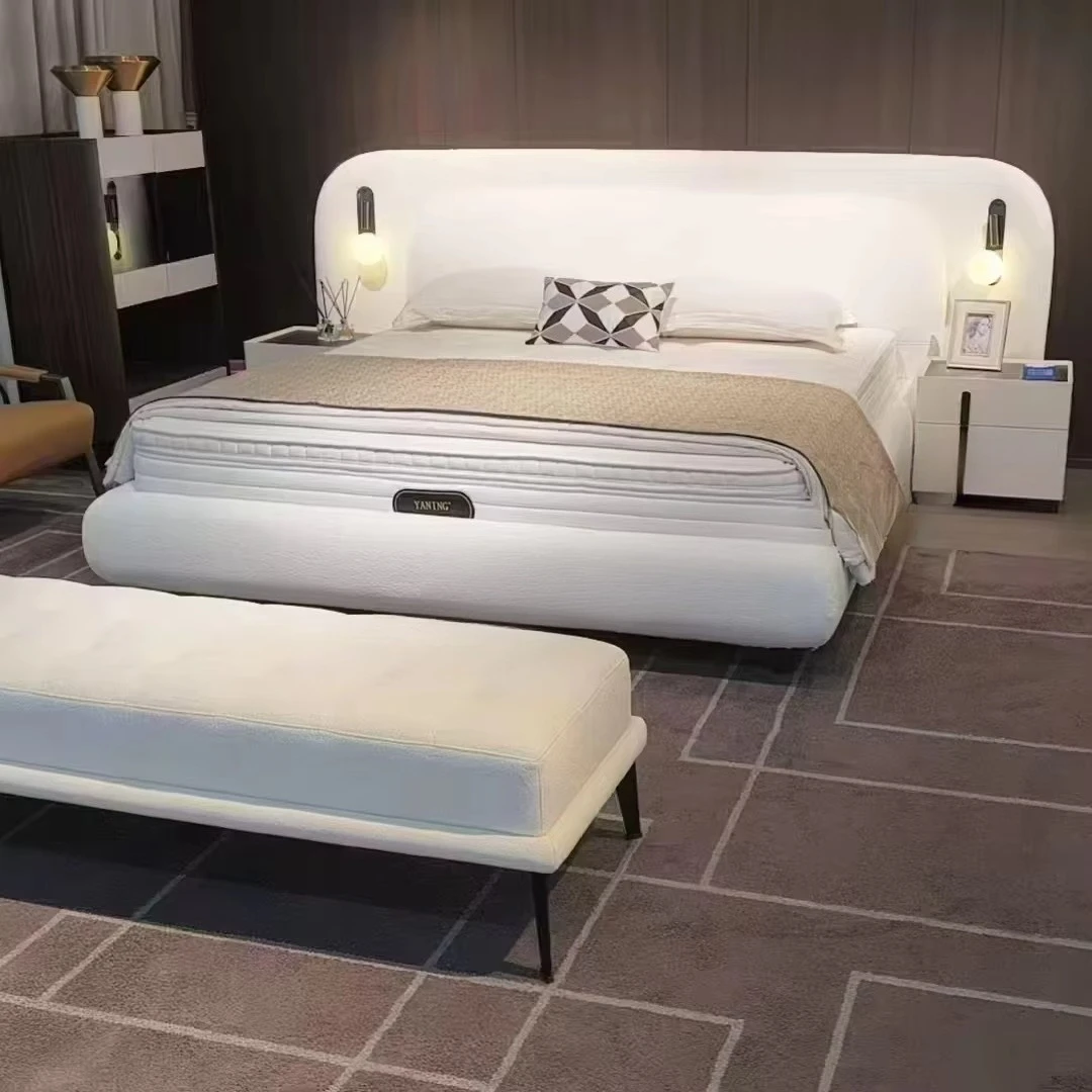 

*&Factory Price Leather King Size Bed French Luxury Bedroom Modern Latest Leather Home Furniture Big Headboard Soft Bed