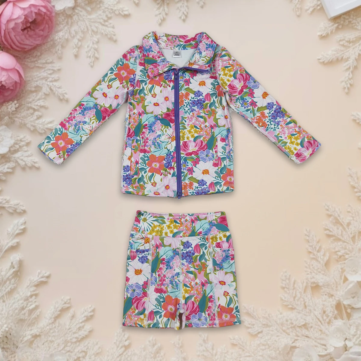 

Baby Girl Yoga Set Clothes Kids Children Outfit Toddler Long Sleeve Zipper Pockets Jacket Tops Shorts Infant Fashion Clothing